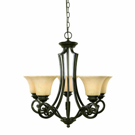 Designers Fountain Mendocino 5 Light Traditional Forged Sienna with Warm Amber Glaze Glass Shades Chandelier 81885-FSN